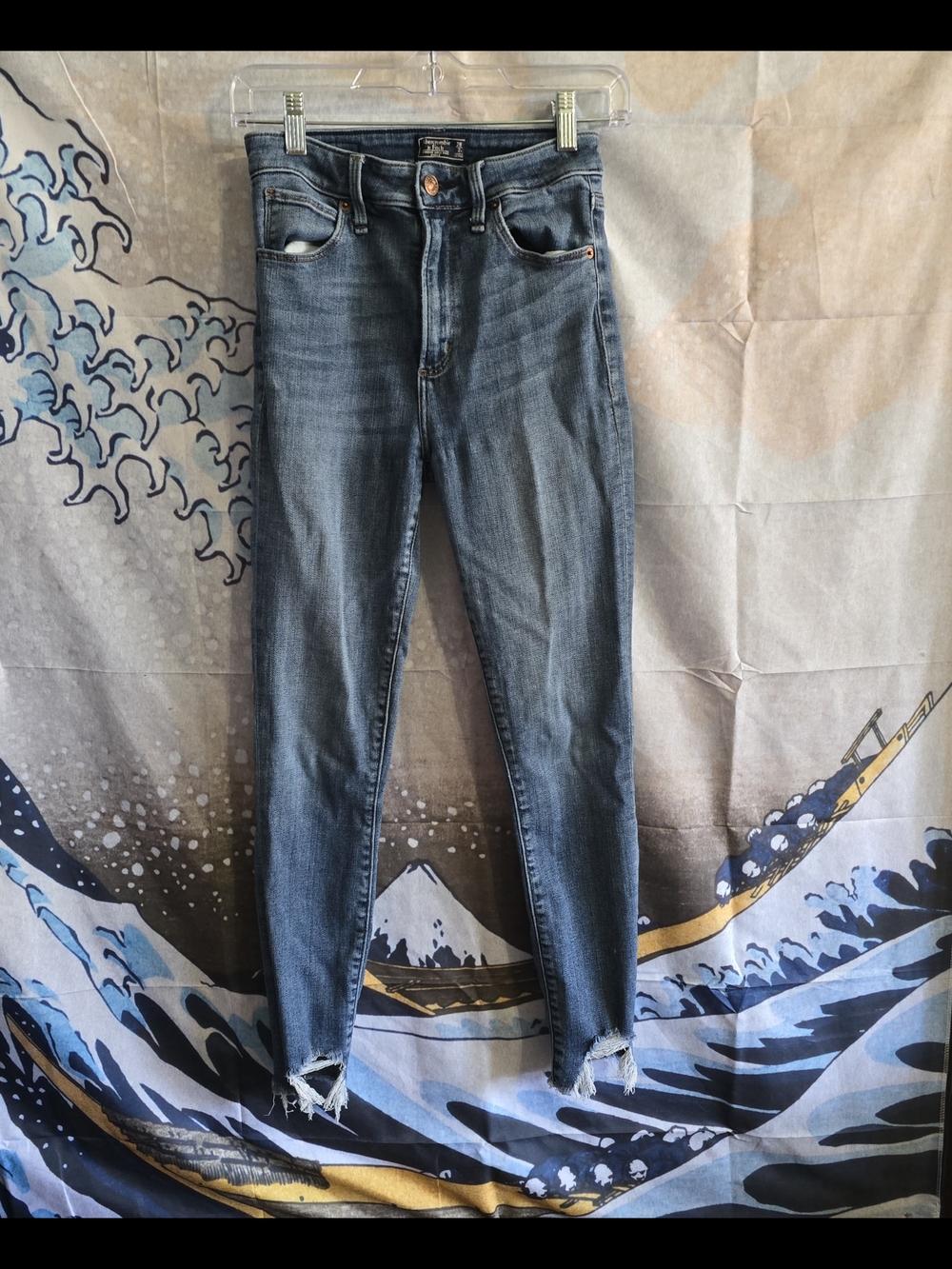 Abercrombie & Fitch Medium Blue Skinny Jeans with Frayed Hem